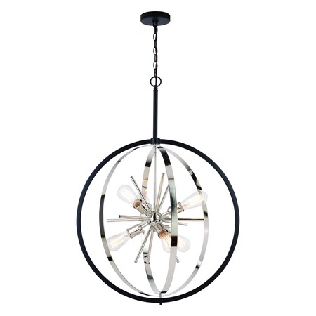 Vaxcel Estelle 26.75-in Polished Nickel and Black Mid Century Modern 6 Light Globe Sputnik Hanging Ceiling Pendant Chandelier P0342